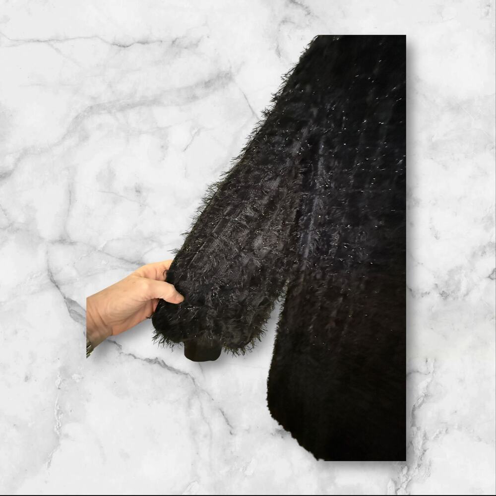 Sophie So & Colour House Black Textured Longline Coat with Pockets - Picture 9 of 12